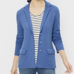 Talbots Petite Merino Wool Cardigan Blazer Sweater Jacket Blue Size P (XS)